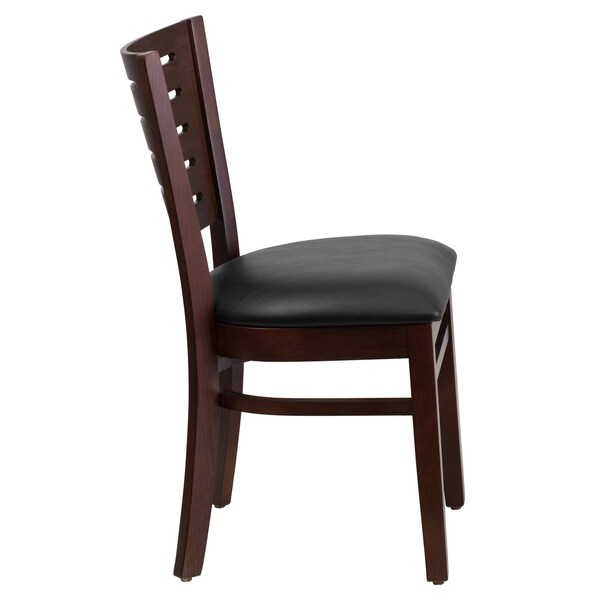 Flash Furniture Darby Series Slat Back Walnut Wood Chair, Black Vinyl Seat, PK2 - 2-XU-DG-W0108-WAL-BLKV-GG