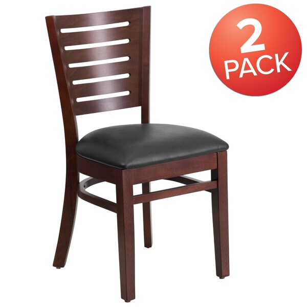 Flash Furniture Darby Series Slat Back Walnut Wood Chair, Black Vinyl Seat, PK2 - 2-XU-DG-W0108-WAL-BLKV-GG