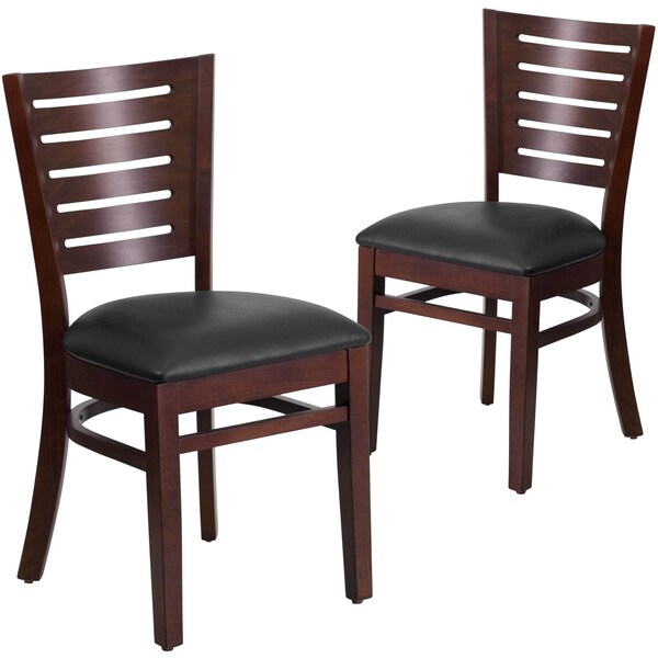 Flash Furniture Darby Series Slat Back Walnut Wood Chair, Black Vinyl Seat, PK2 - 2-XU-DG-W0108-WAL-BLKV-GG
