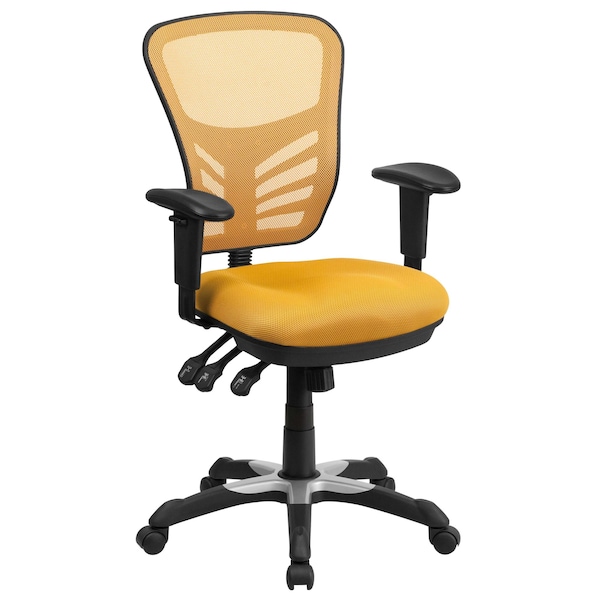 Flash Furniture Contemporary Chair Mid-Back Exectv Chair w/Adj. Arms, Yl/Org, Adjustable Arms, 18" to 23" Height - HL-0001-YEL-GG