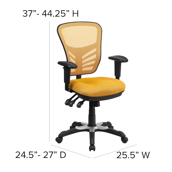 Flash Furniture Contemporary Chair Mid-Back Exectv Chair w/Adj. Arms, Yl/Org, Adjustable Arms, 18" to 23" Height - HL-0001-YEL-GG