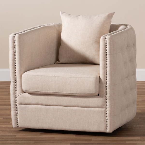 Baxton Studio Micah Modern Beige Upholstered Tufted Swivel Chair - 151-9257