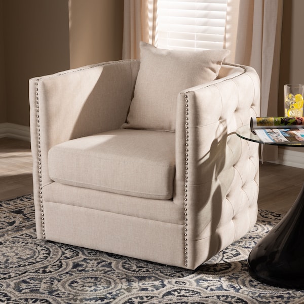 Baxton Studio Micah Modern Beige Upholstered Tufted Swivel Chair - 151-9257