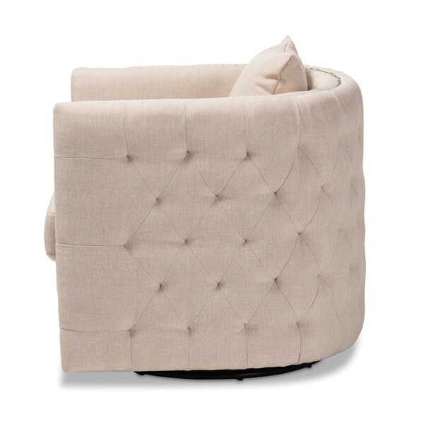 Baxton Studio Micah Modern Beige Upholstered Tufted Swivel Chair - 151-9257