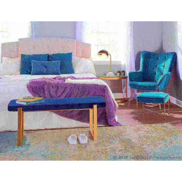 Lumisource Izzy Lounge Chair, Ottoman Set in Gold Metal, Green Velvet Fabric - C2-IZZY AUVGN