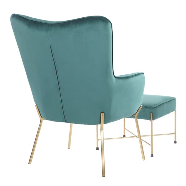Lumisource Izzy Lounge Chair, Ottoman Set in Gold Metal, Green Velvet Fabric - C2-IZZY AUVGN