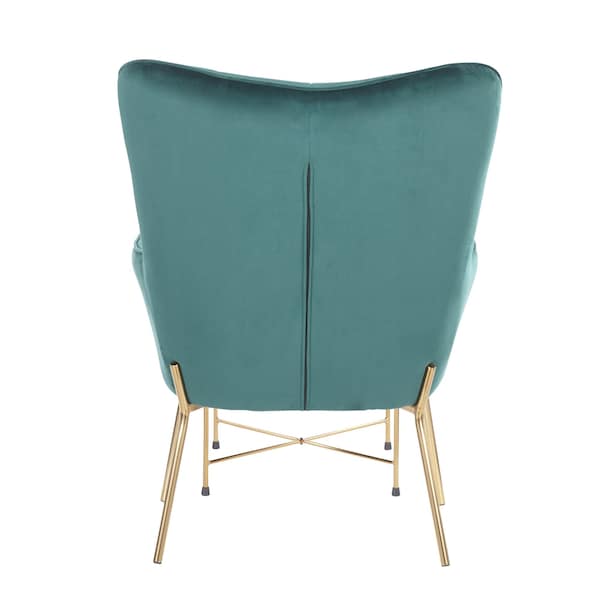 Lumisource Izzy Lounge Chair, Ottoman Set in Gold Metal, Green Velvet Fabric - C2-IZZY AUVGN