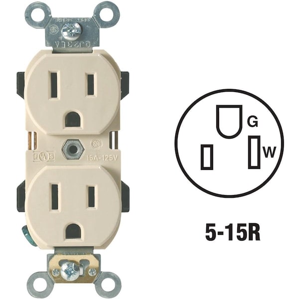 Leviton 15A Ivory Industrial Grade 5-15R Duplex Outlet - R71-5252-0IS
