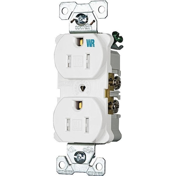 Eaton Wiring Devices TWRBR15W-BXSP Duplex Receptacle, 2 -Pole, 15 A, 125 V, Back, Side Wiring, NEMA: 5-15R, White - TWRBR15WBXSP