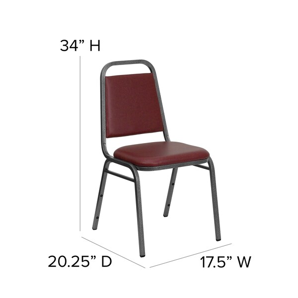 Flash Furniture Stacking Chair, Burgundy Seat, Red Back, 17 1/2 in W 20 1/4 in L 34 in H, Fixed Arms, Vinyl Seat - FD-BHF-2-BY-VYL-GG