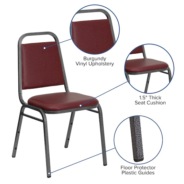 Flash Furniture Stacking Chair, Burgundy Seat, Red Back, 17 1/2 in W 20 1/4 in L 34 in H, Fixed Arms, Vinyl Seat - FD-BHF-2-BY-VYL-GG