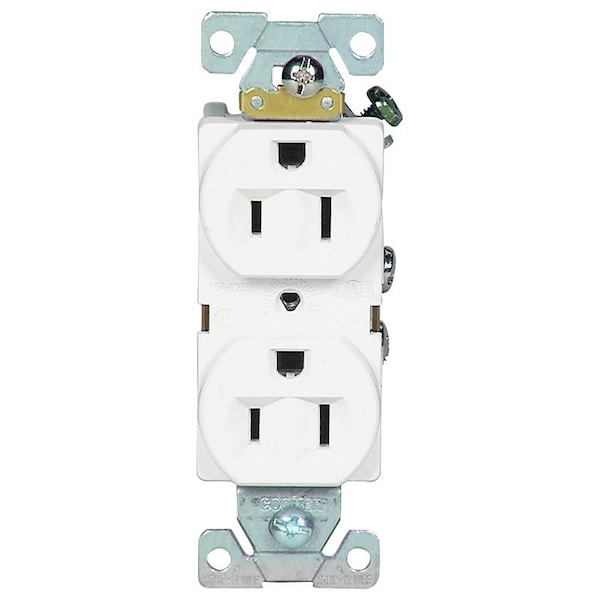 Eaton Wiring Devices Duplex Receptacle, 2 -Pole, 15 A, 125 V, Back, Side Wiring, NEMA: 5-15R, White - BR15W