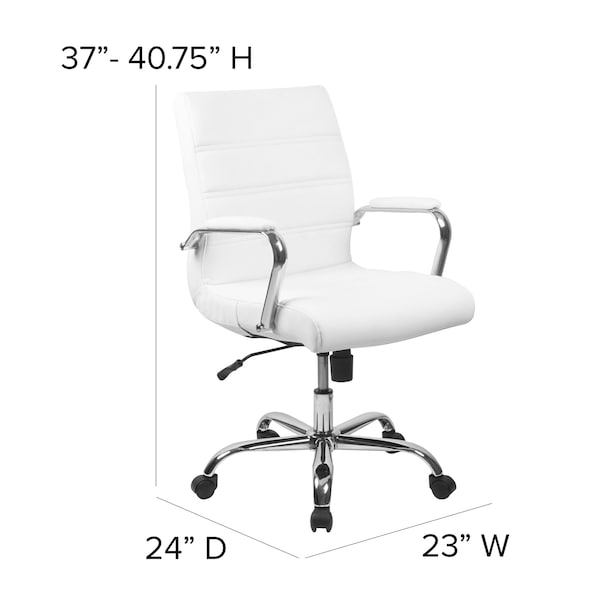 Flash Furniture Contemporary Chair White Mid-Back Exec Chair, Fixed Arms, 18-1/4" to 22-1/4" Height - GO-2286M-WH-GG