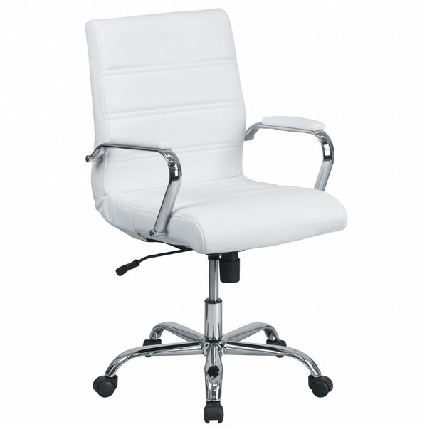 Flash Furniture Contemporary Chair White Mid-Back Exec Chair, Fixed Arms, 18-1/4" to 22-1/4" Height - GO-2286M-WH-GG