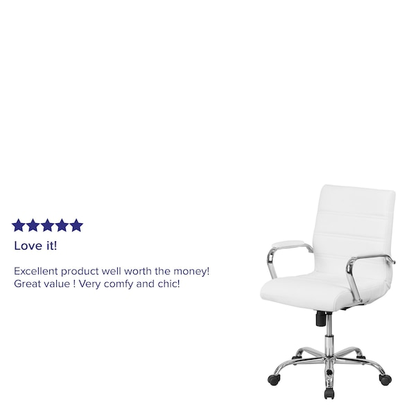 Flash Furniture Contemporary Chair White Mid-Back Exec Chair, Fixed Arms, 18-1/4" to 22-1/4" Height - GO-2286M-WH-GG