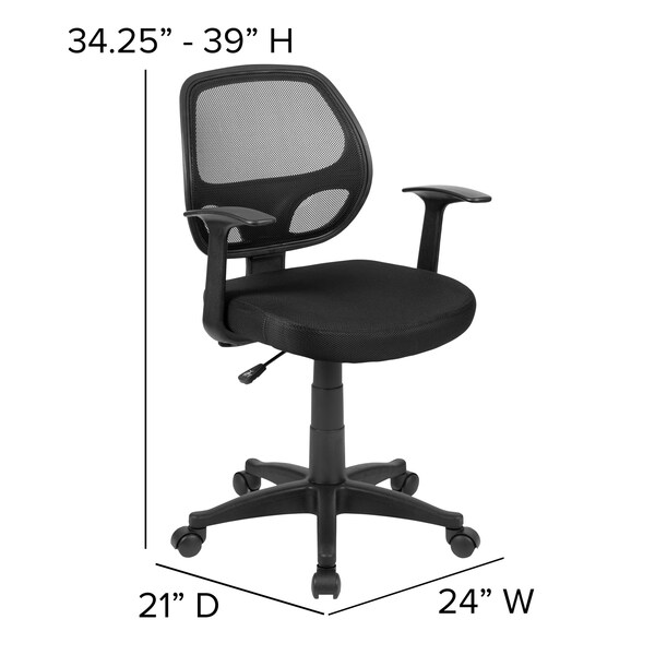Flash Furniture Mesh Contemporary Chair, 17-1/4" to 22", Fixed Arms, Black - LF-W-118A-BK-GG