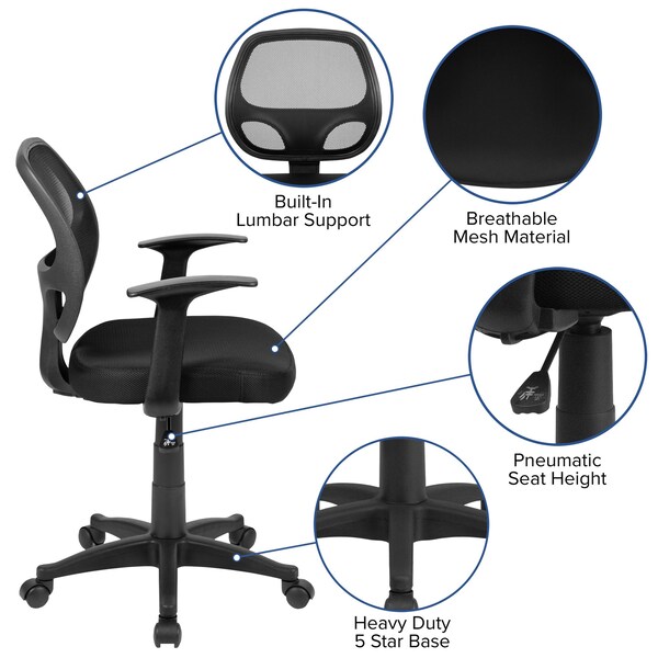 Flash Furniture Mesh Contemporary Chair, 17-1/4" to 22", Fixed Arms, Black - LF-W-118A-BK-GG