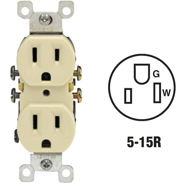 Leviton 15A Ivory Shallow Grounded 5-15R Duplex Outlet - 303-05320-ICP