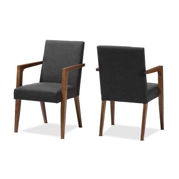Baxton Studio Andrea Mid-Century Modern Dark Grey Upholstered Wooden Armchair, PK2 - 137-7365