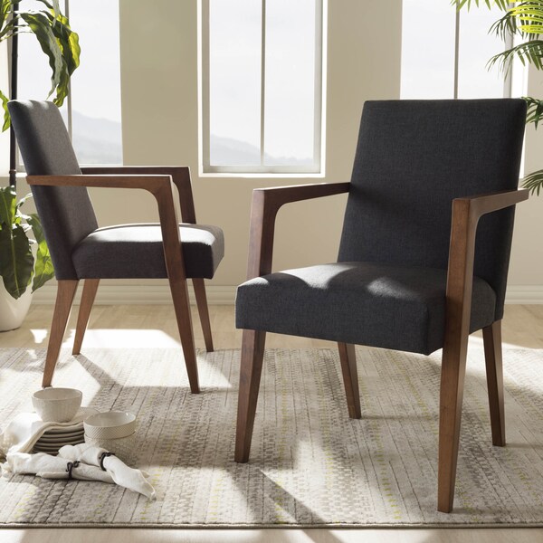 Baxton Studio Andrea Mid-Century Modern Dark Grey Upholstered Wooden Armchair, PK2 - 137-7365