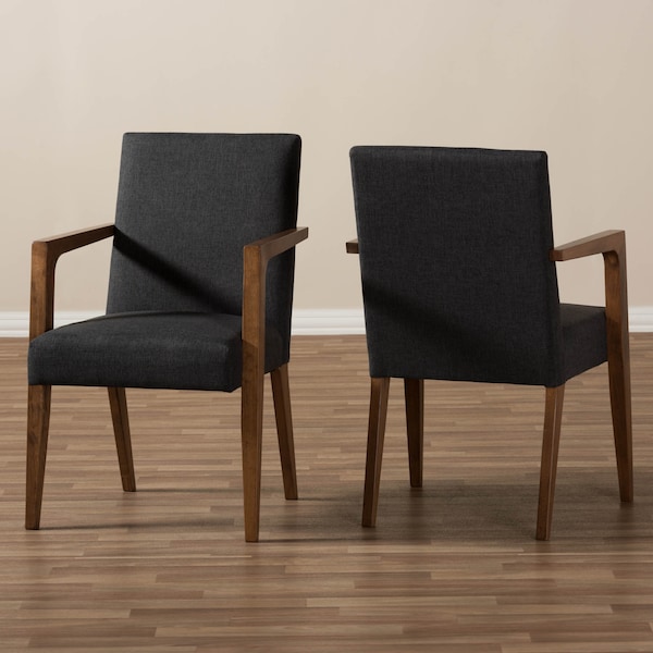Baxton Studio Andrea Mid-Century Modern Dark Grey Upholstered Wooden Armchair, PK2 - 137-7365