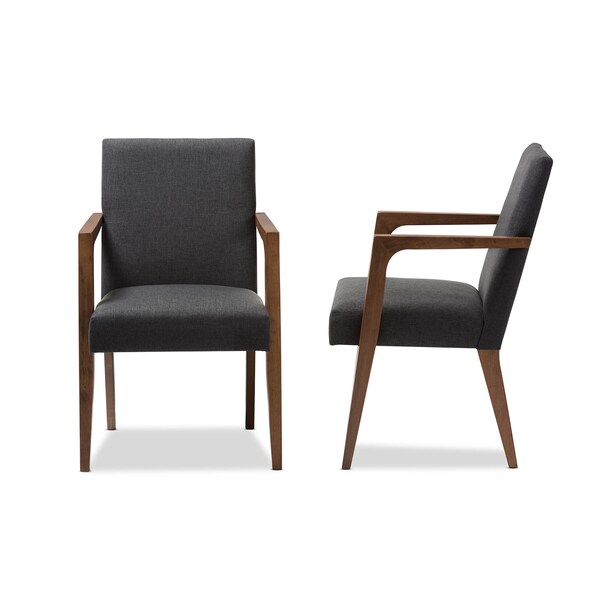 Baxton Studio Andrea Mid-Century Modern Dark Grey Upholstered Wooden Armchair, PK2 - 137-7365