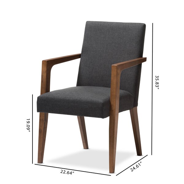 Baxton Studio Andrea Mid-Century Modern Dark Grey Upholstered Wooden Armchair, PK2 - 137-7365