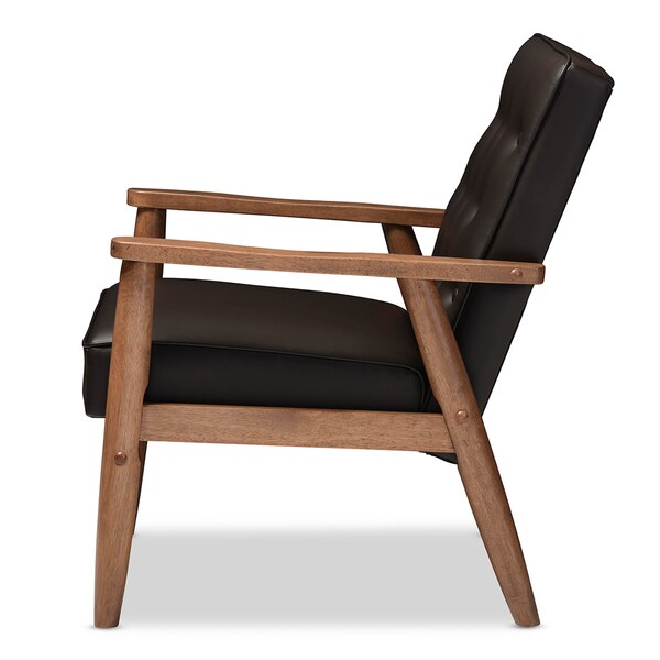 Baxton Studio Sorrento Brown Faux Leather Upholstered Wooden Lounge Chair - 122-6765