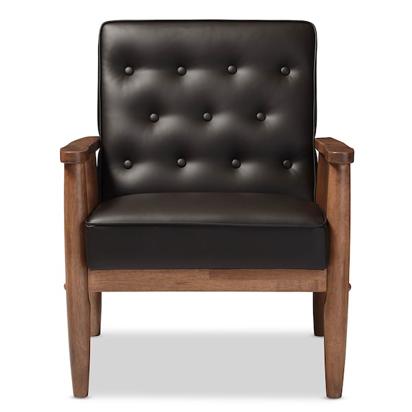 Baxton Studio Sorrento Brown Faux Leather Upholstered Wooden Lounge Chair - 122-6765