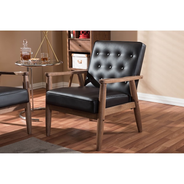 Baxton Studio Sorrento Brown Faux Leather Upholstered Wooden Lounge Chair - 122-6765