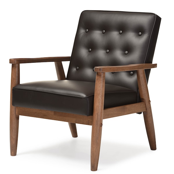 Baxton Studio Sorrento Brown Faux Leather Upholstered Wooden Lounge Chair - 122-6765