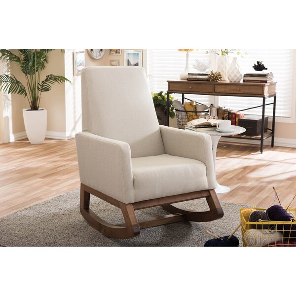 Baxton Studio Yashiya Mid-century Light Beige Upholstered Rocking Chair - 123-6818