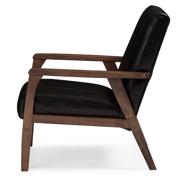 Baxton Studio Nikko Mid-century Dark Brown Faux Leather Wooden Lounge Chair - 121-6745