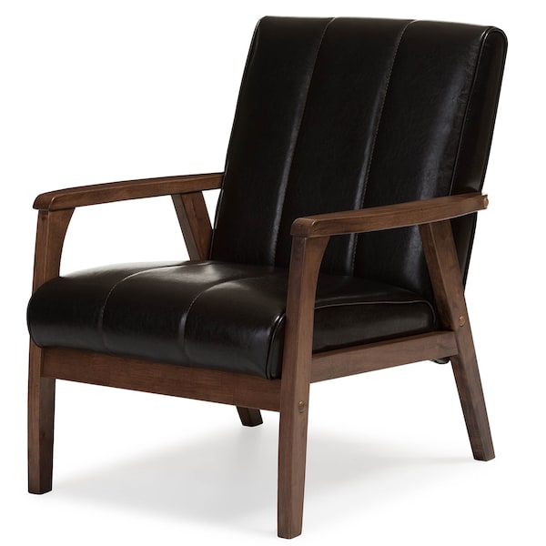 Baxton Studio Nikko Mid-century Dark Brown Faux Leather Wooden Lounge Chair - 121-6745
