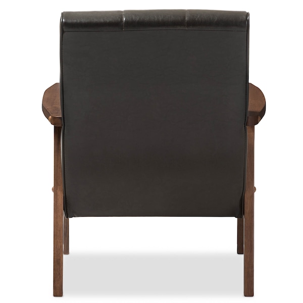 Baxton Studio Nikko Mid-century Dark Brown Faux Leather Wooden Lounge Chair - 121-6745