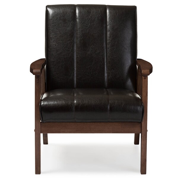 Baxton Studio Nikko Mid-century Dark Brown Faux Leather Wooden Lounge Chair - 121-6745