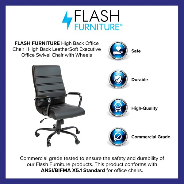 Flash Furniture High Back Black LeatherSoft Executive Swivel Chair - GO-2286H-BK-BK-GG