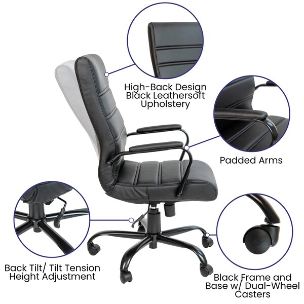 Flash Furniture High Back Black LeatherSoft Executive Swivel Chair - GO-2286H-BK-BK-GG