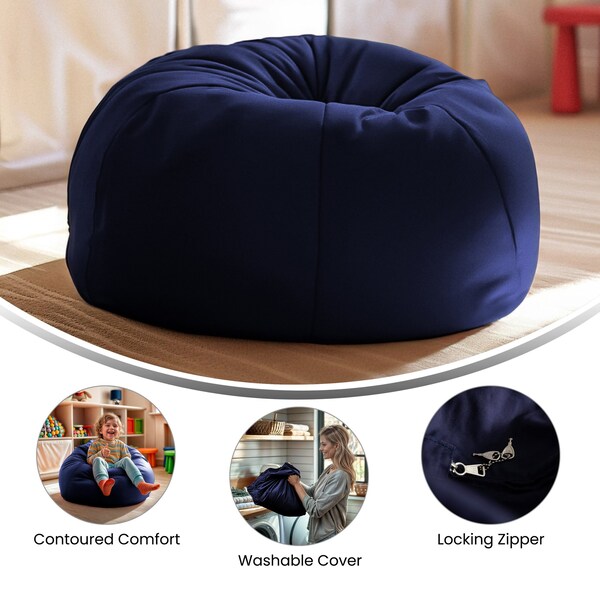 Flash Furniture Bean Bag Chair, 30 in W 30" L 18" H - DG-BEAN-SMALL-SOLID-BL-GG