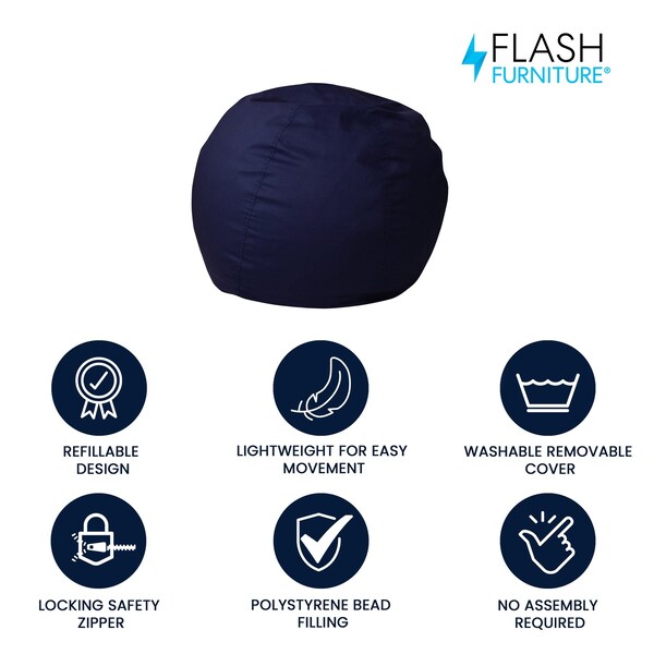 Flash Furniture Bean Bag Chair, 30 in W 30" L 18" H - DG-BEAN-SMALL-SOLID-BL-GG