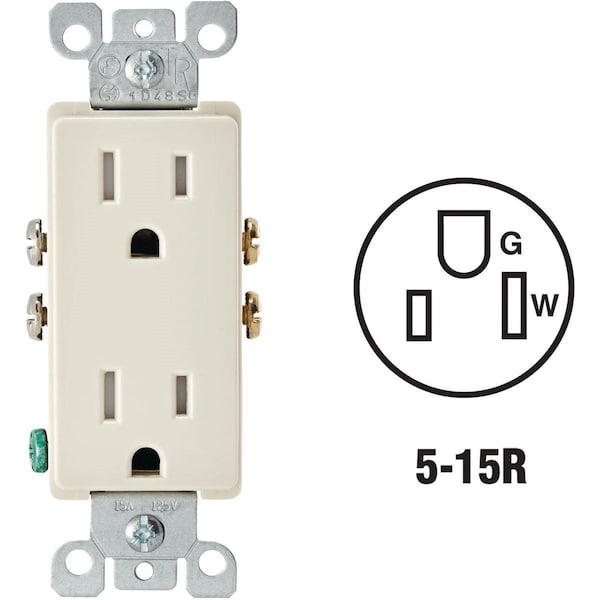 Leviton Decora 15A Light Almond Tamper Resistant 5-15R Duplex Outlet - S04-T5325-00T