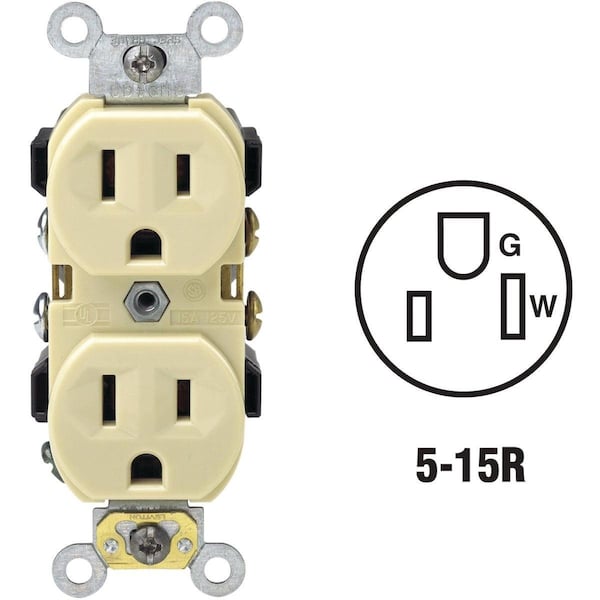 Leviton 15A Ivory Shallow Commercial Grade 5-15R Duplex Outlet - S01-0BR15-0IS