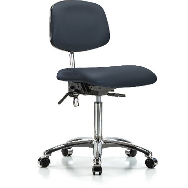 Blue Ridge Ergonomics Clean Room Chair Med Ben Chair, Vin, Chrm, Cast, Navy, CL100, No Arms, 22" to 29" Height, Vinyl - BR-NCR-VMBCH-CR-T0-A0-NF-CC-8582