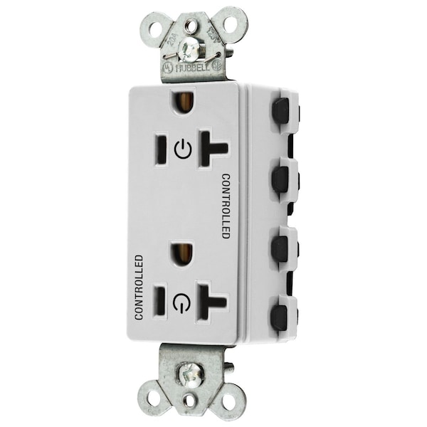 Hubbell Wiring Device-Kellems Straight Blade Devices, Receptacles, Style Line Decorator Duplex, SNAPConnect, Controlled, 20A 125V, 2-Pole 3-Wire Grounding, Nylon, White - SNAP2162C2W