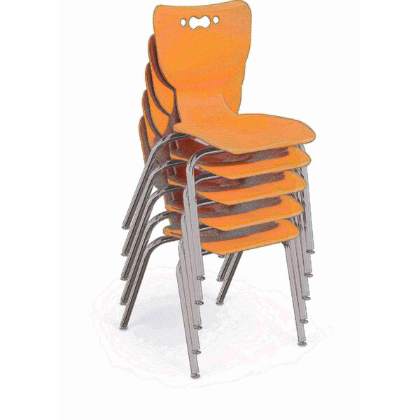 Mooreco Hierarchy School Chair, 4 Leg, 18" Chrome Frame, Orange Armless Shell, PK5 - 53318-5-ORANGE-NA-CH