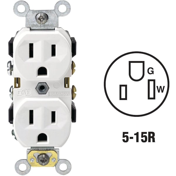 Leviton 15A White Commercial Grade 5-15R Duplex Outlet - S02-0CR15-0WS