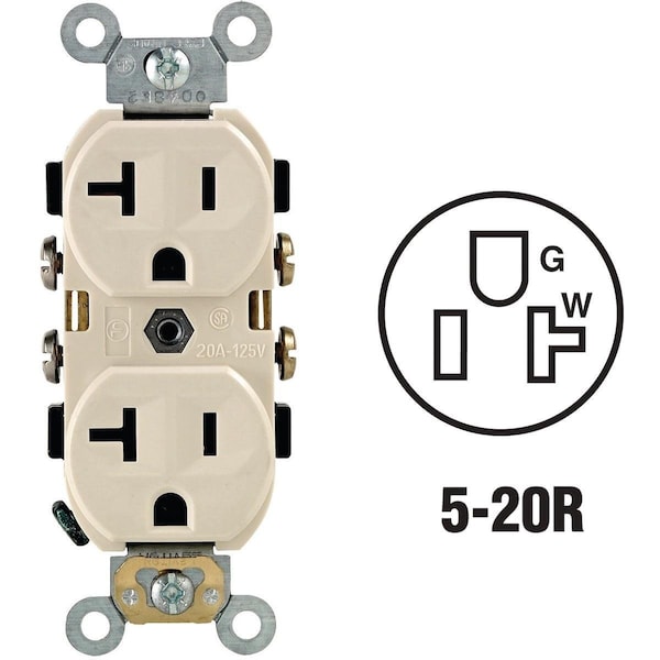 Leviton 20A Light Almond Heavy-Duty 5-20R Duplex Outlet - S06-0CR20-0TS
