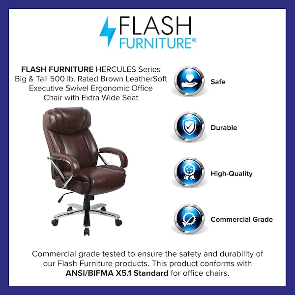 Flash Furniture Hercules Office Chair, Brown Back, 27-1/2 in W 32" L 47" H, Padded - GO-2092M-1-BN-GG