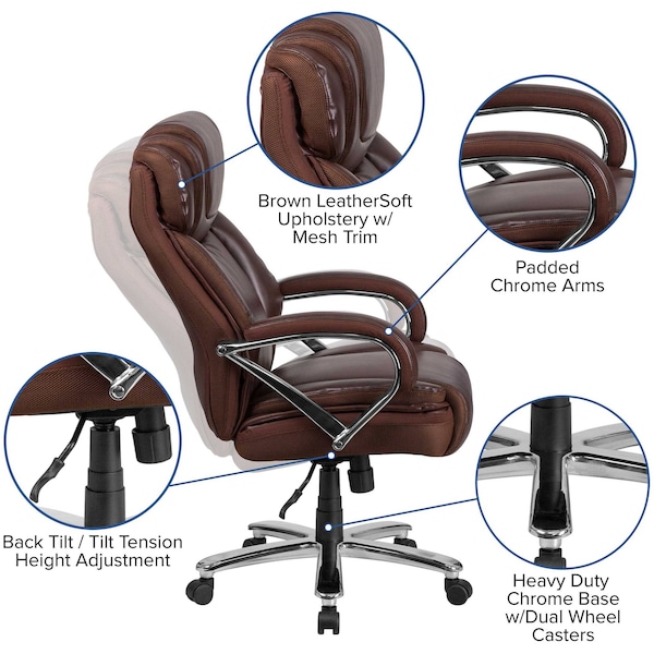 Flash Furniture Hercules Office Chair, Brown Back, 27-1/2 in W 32" L 47" H, Padded - GO-2092M-1-BN-GG
