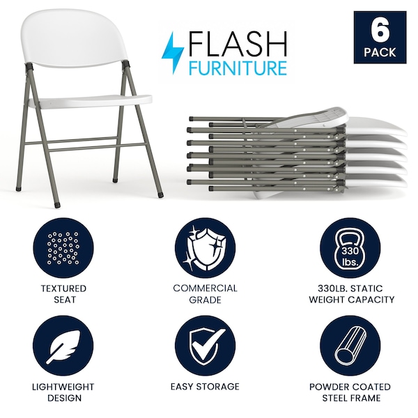 Flash Furniture White Plastic Folding Chair - 6-DAD-YCD-70-WH-GG